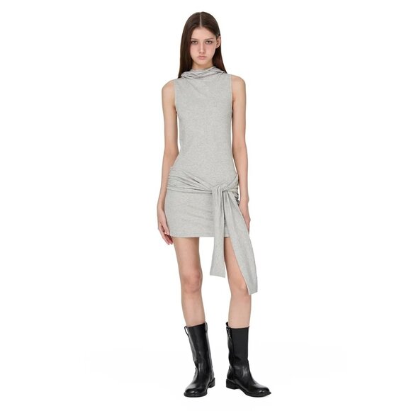 SUNBURN PROJECT Tie Sleeveless Hoodie One-Piece in Melange Grey - Picture 2 of 4